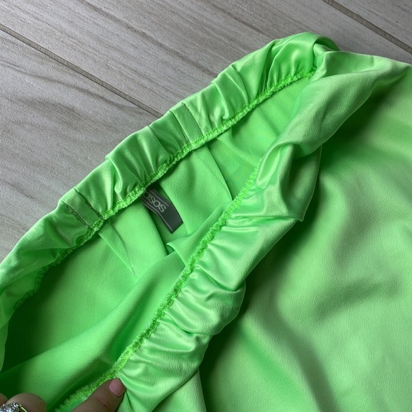 ASOS satin slip skirt - elastic waist size 12 neon green - Picture 2 of 3